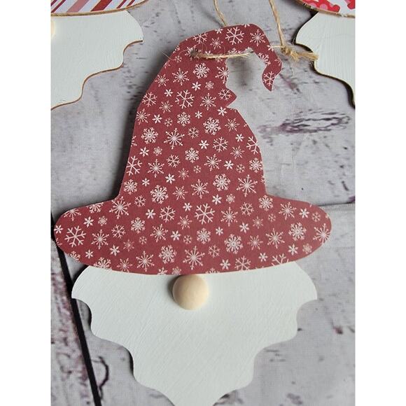 Christmas Gnome Wood Ornaments Decor Tree Handmade Red White Green Set 4 #3 - Picture 3 of 7